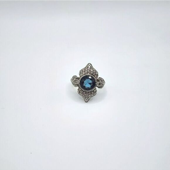Art deco Silver Sapphire Ring - Picture 3 of 10